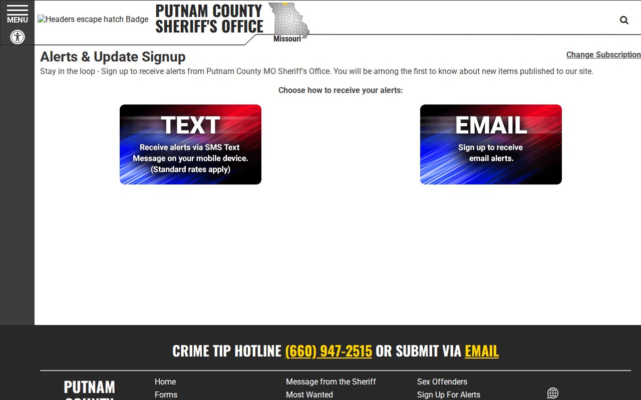 Putnam County Sheriff arrest and roster alert signup