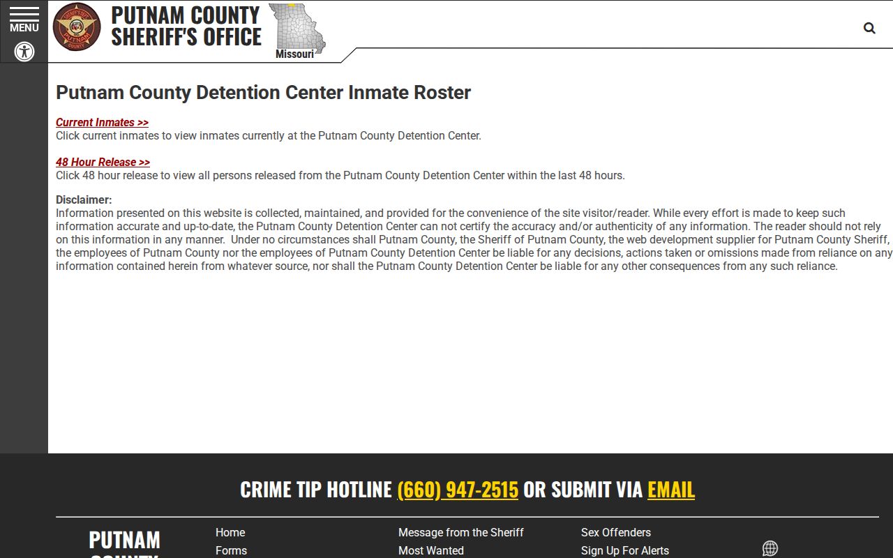 Putnam County jail roster current and 48-hour release choices