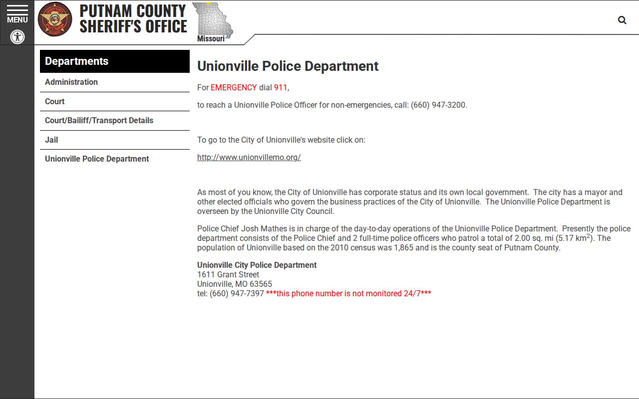 Official Unionville Police Department contact and staffing page