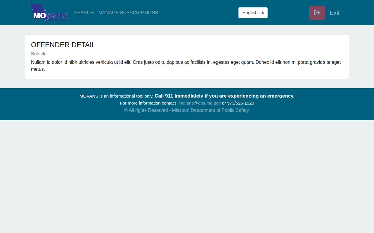 Missouri MOVANS registration screen for VINE custody alerts